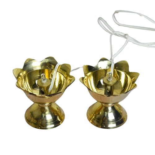 NEETU ARTS Pure Brass LED Lotus Diya | Electric Deepak with Bulb Light for Home Temple Pooja & Festive Decor | Traditional Spiritual Lamp | 1.75 Inches, 100gm - Image 3