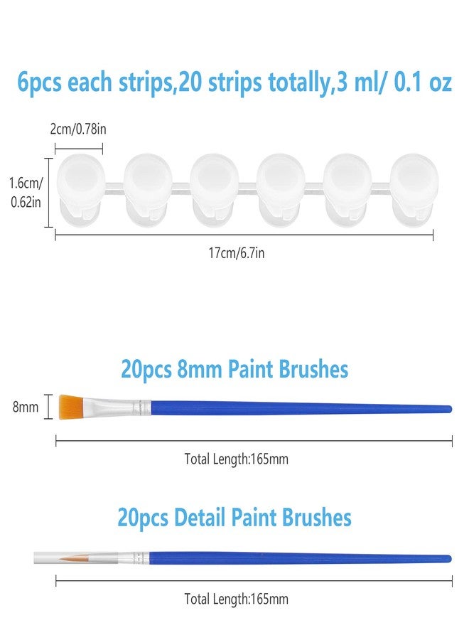 Draupnir 20 Strips 120 Pots Empty Paint Pots Strips With Lid Mini Clear Storage Containers and 40 Pieces Paint Brushes Painting Arts Crafts Supplies for Classrooms Schools Paintings Art Festivals(3 ml/ 0.1 oz) - Image 2