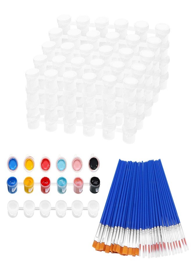 Draupnir 20 Strips 120 Pots Empty Paint Pots Strips With Lid Mini Clear Storage Containers and 40 Pieces Paint Brushes Painting Arts Crafts Supplies for Classrooms Schools Paintings Art Festivals(3 ml/ 0.1 oz) - Image 1
