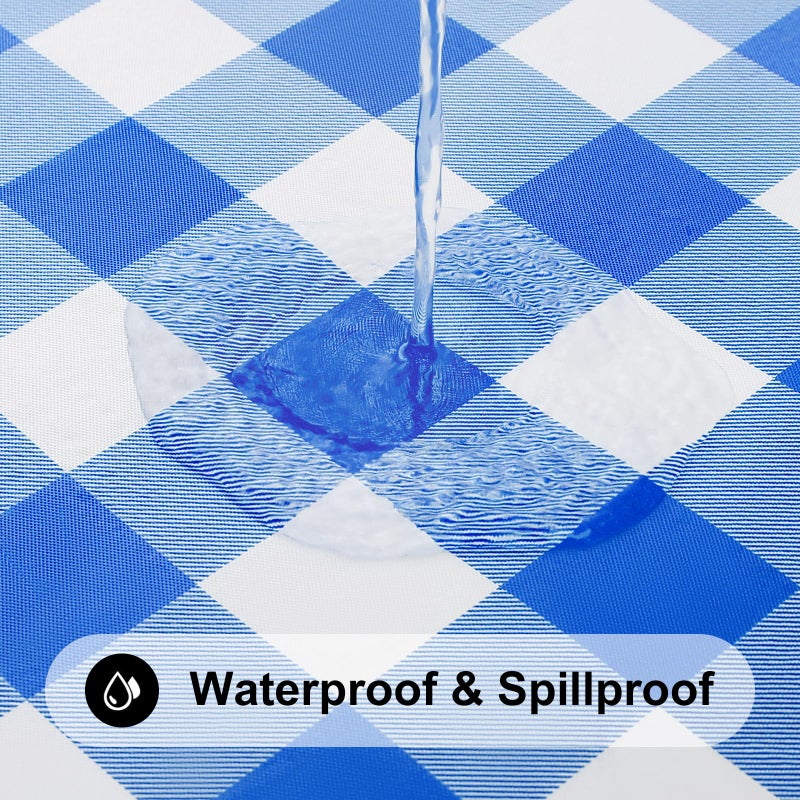 Smiry Rectangle Picnic Table Cloth, Elastic Waterproof Fitted Vinyl Tablecloths, Flannel Backed Buffalo Plaid Table Covers for Dining, Camping, Outdoor (White and Blue, 36" x 96") - Image 3