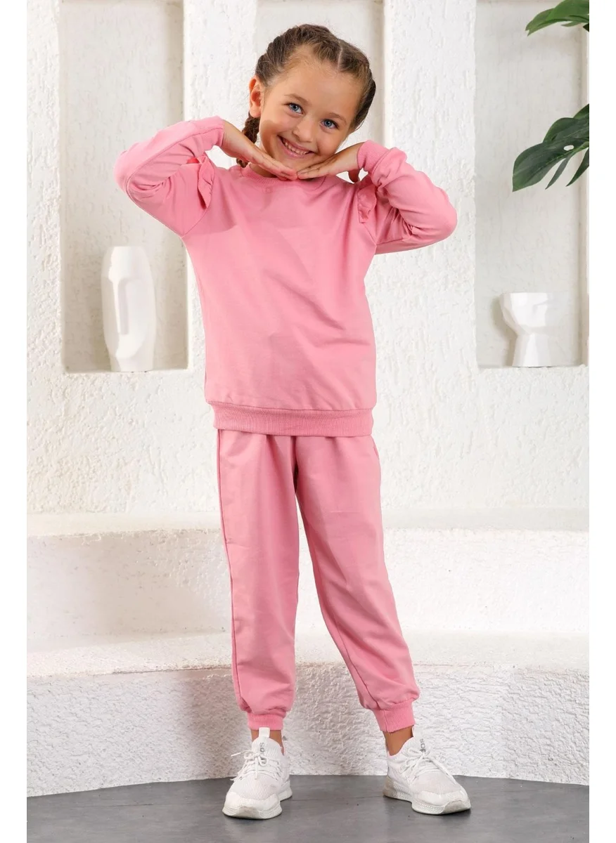 أكار Crew Neck Long Sleeve Salmon Color Girl Tracksuit