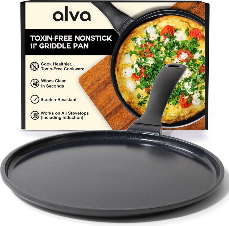 ALVA Energy 11″ Ceramic Nonstick Crepe Pan – No PFAS/PFOA/PTFE, Ultra‑Low Oil Release, Works on Gas/Electric/Induction, Lightweight & Easy Cleanup & Stay-Cool Handle - Image 1