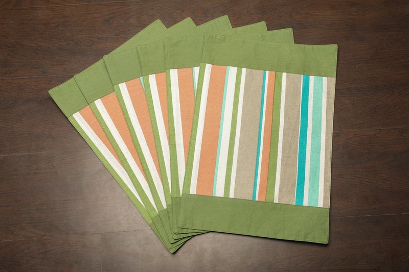 Dekor World Stripe Printed Cotton Place Mat(Pack of 6 Pcs) - Image 1