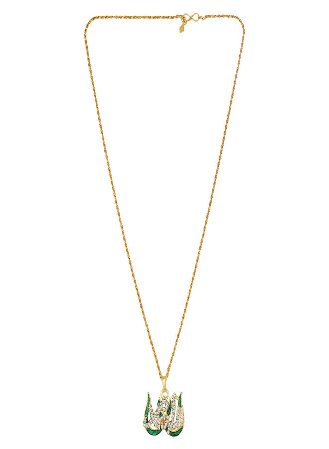 Morir Gold Plated Brass CZ Green Color Enamel Allah Symbol Chain Pendant Locket Islamic Muslim Jewelry for Men and Women - Image 4