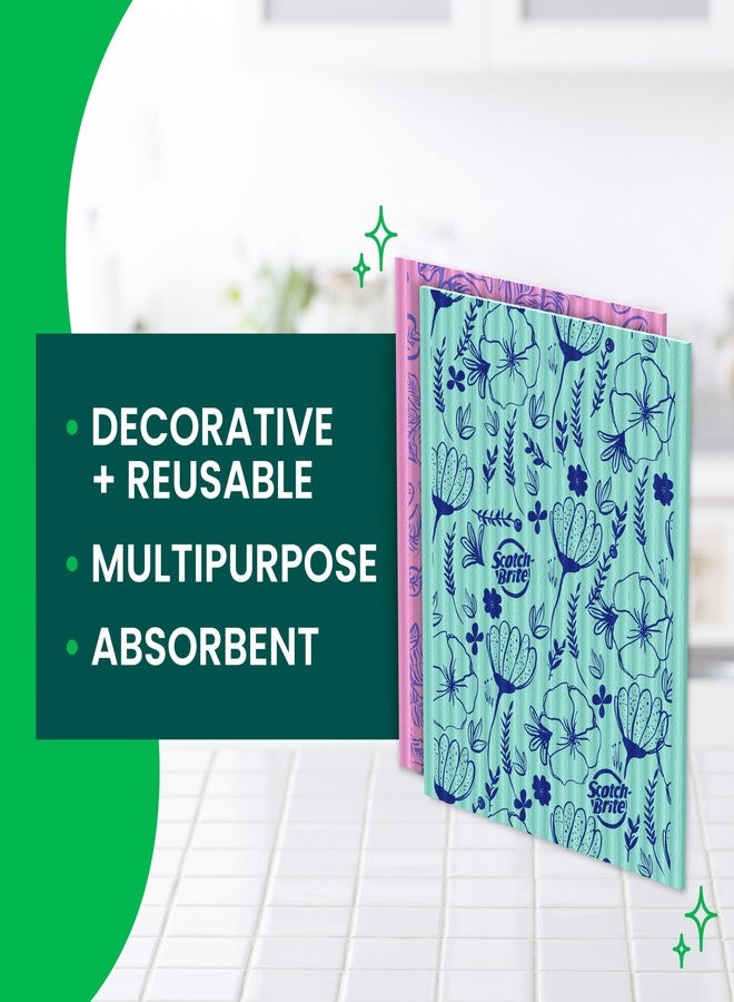 Scotch Brite Scotch-Brite Sponge Cloths, Reusable, Absorbent, and Decorative Cleaning Towel, Dishwasher-Safe Wipes Ideal for Nonstick Cookware, Tile, Countertops, Mirrors, and Faucets, 2 Dish Towels - Image 2