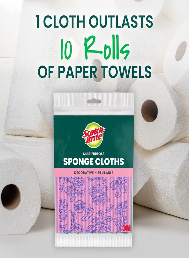 Scotch Brite Scotch-Brite Sponge Cloths, Reusable, Absorbent, and Decorative Cleaning Towel, Dishwasher-Safe Wipes Ideal for Nonstick Cookware, Tile, Countertops, Mirrors, and Faucets, 2 Dish Towels - Image 4