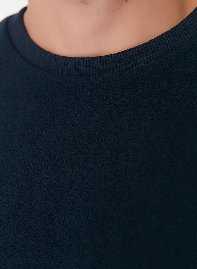 trendyol Regular/Normal Cut Crew Neck Long Sleeve Fleece Thick Sweatshirt TMNAW23SW00158/Navy Blue  - Image 4
