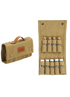 Portable Travel Spice Kit for Camping Salt and Pepper Shakers, Multi Spice Container for Camping, Outdoor Camping Seasoning Bottle Storage Bag - 9 Spice Jars Included - Khaki