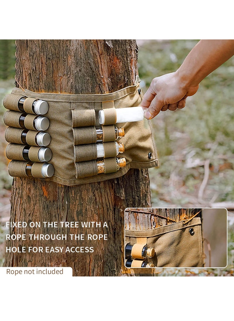 KASTWAVE - Portable Travel Spice Kit for Camping Salt and Pepper Shakers, Multi Spice Container for Camping, Outdoor Camping Seasoning Bottle Storage Bag - 9 Spice Jars Included - Khaki - Image 1