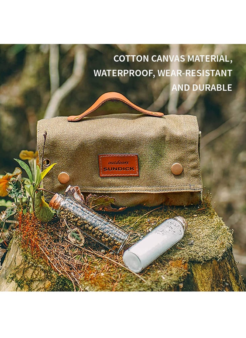 KASTWAVE - Portable Travel Spice Kit for Camping Salt and Pepper Shakers, Multi Spice Container for Camping, Outdoor Camping Seasoning Bottle Storage Bag - 9 Spice Jars Included - Khaki - Image 1