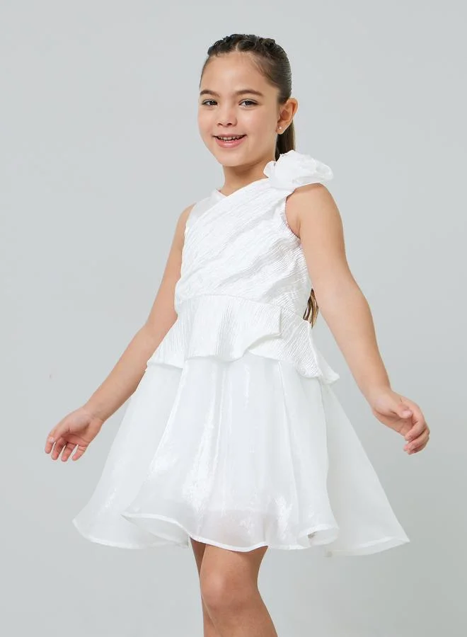Take Two Girls Textured Frill Peplum Dress