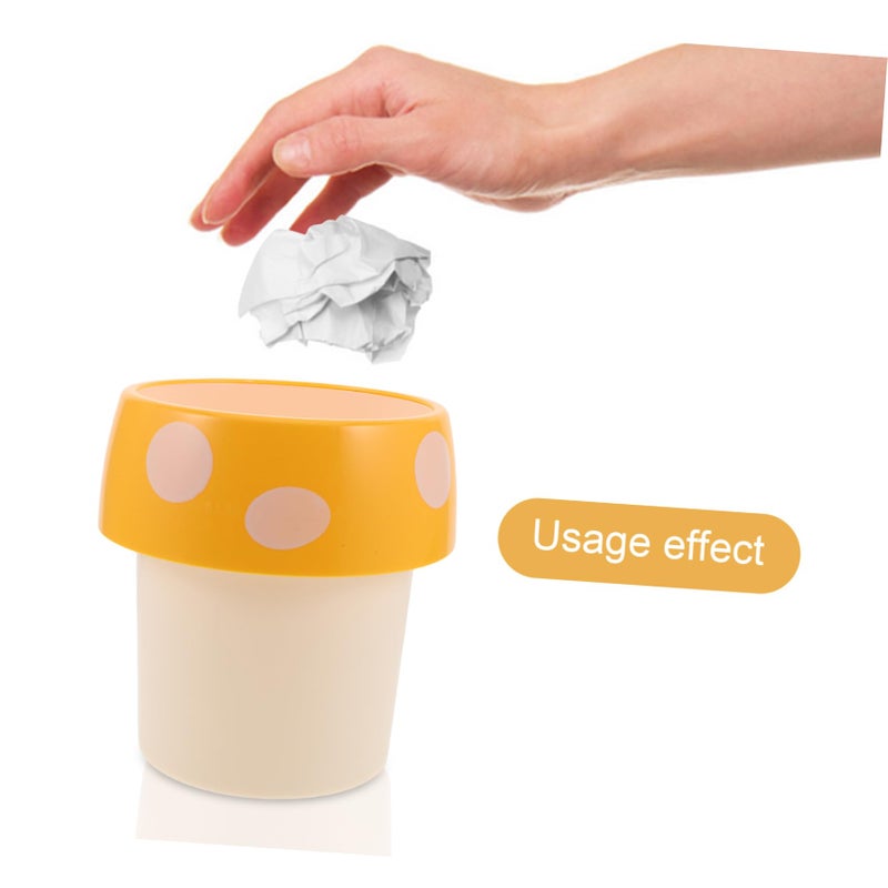 Yellow Mini Mushroom Desktop Trash Can Compact Office Home Recycling Bin Waste Holder - Image 4
