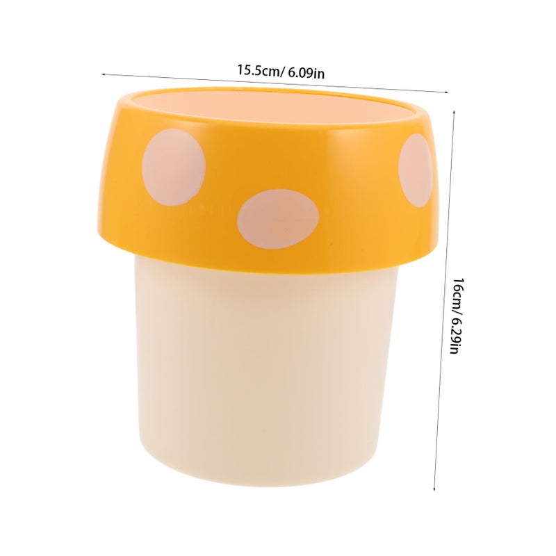 Yellow Mini Mushroom Desktop Trash Can Compact Office Home Recycling Bin Waste Holder - Image 3
