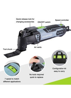 WORKPRO WORKPRO Oscillating Multi-Tool Kit, 3.0 Amp Corded Quick-Lock Replaceable Oscillating Saw with 7 Variable Speed, 3° Oscillation Angle, 17pcs Saw Accessories, and Carrying Bag  - Image 3