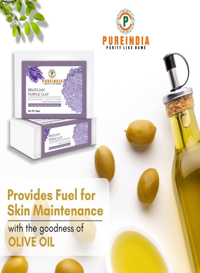 PureIndia "Handmade" Brazilian Purple Clay soap for Reduces Tanning & Pigmentation,Dark Spots-Minimizes Open Pores-Removes Impurities, 100-gm Pack of -3 - Image 2