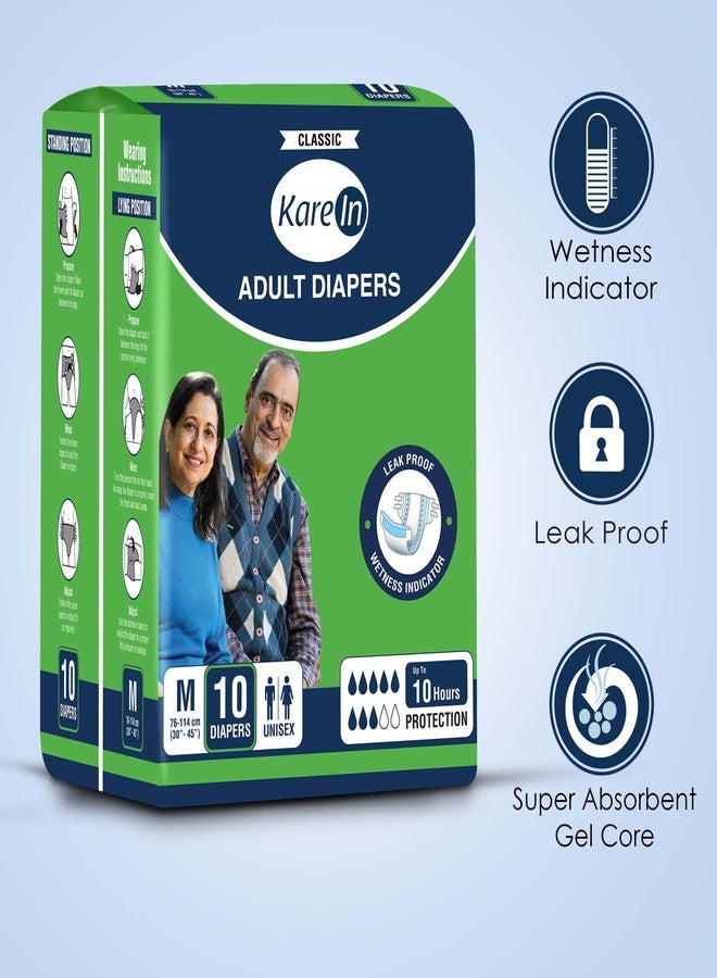 KareIn Classic Adult Diapers, Medium, Waist Size 76-114 Cm (30"-45"), 10 Count, Tape Style, Unisex, High Absorbency, Leak Proof, Wetness Indicator (Pack of 2) - Image 4