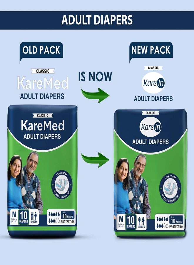 KareIn Classic Adult Diapers, Medium, Waist Size 76-114 Cm (30"-45"), 10 Count, Tape Style, Unisex, High Absorbency, Leak Proof, Wetness Indicator (Pack of 2) - Image 2