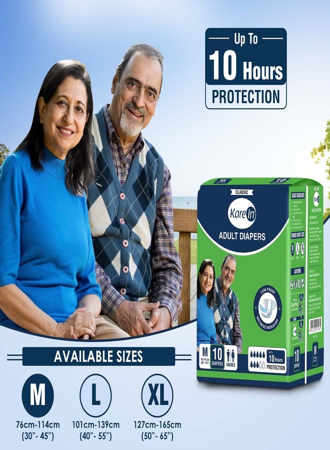 KareIn Classic Adult Diapers, Medium, Waist Size 76-114 Cm (30"-45"), 10 Count, Tape Style, Unisex, High Absorbency, Leak Proof, Wetness Indicator (Pack of 2) - Image 3