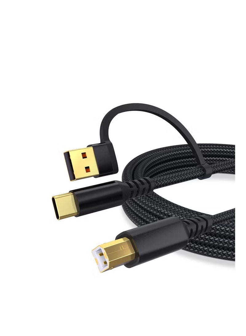 USB B to USB C Printer Cable 16.6 Feet - Type A/C to B Printer Cable High-Speed Nylon Braided MIDI Cord for HP, Canon, Brother, Samsung, Dell, Epson,DAC，（5 M,1 PACK） - Image 1