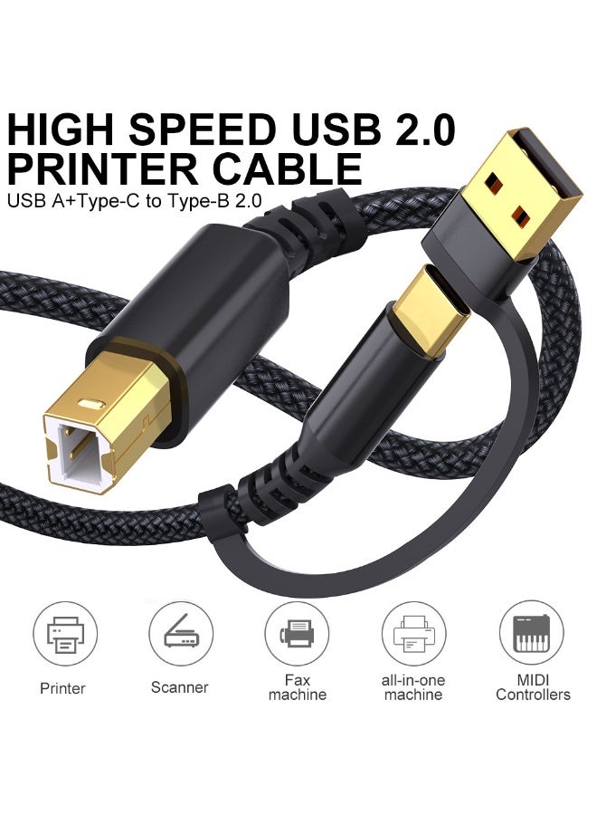 USB B to USB C Printer Cable 16.6 Feet - Type A/C to B Printer Cable High-Speed Nylon Braided MIDI Cord for HP, Canon, Brother, Samsung, Dell, Epson,DAC，（5 M,1 PACK） - Image 2