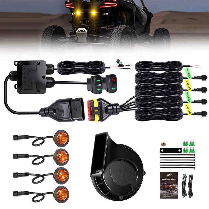 Vi9000 Utv Turn Signal Kit With Horn  Pre-Wired Plug And Play Universal Street Legal Utv Atv Blinker Kit With Rocker Switch  Hazard Light Compatible With Polaris  Can-Am  Kawasaki  Cfmoto - Image 1