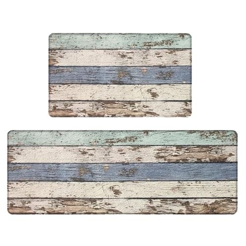SPEPLA 2 PCE Kitchen Mats 47x17.3 inch and 29x17.3 inch, Rustic Woodgrain Design Non-Slip Cushioned Waterproof Anti-Fatigue Rugs for Kitchen Sink Laundry Room - Image 1