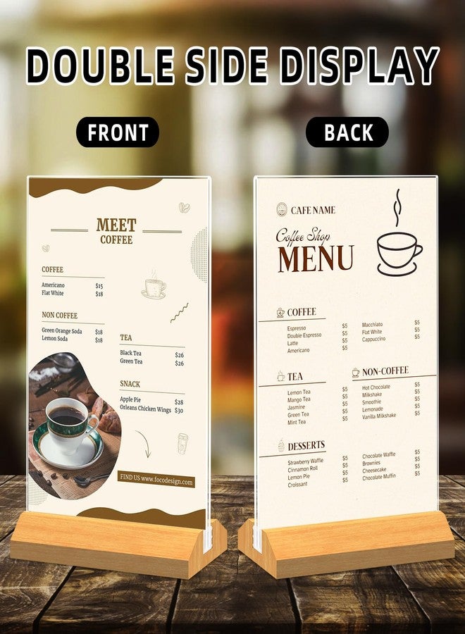 QLKGWEA Acrylic Sign Holder 8.5 x 11 Inch 3 Pack, Wood Base Paper Stand for Menu Flyer Display, Table Top Clear Plastic Picture Frame for Stores, Restaurants, Hotels, Office, Farmers Market Show Fair Decor. - Image 2