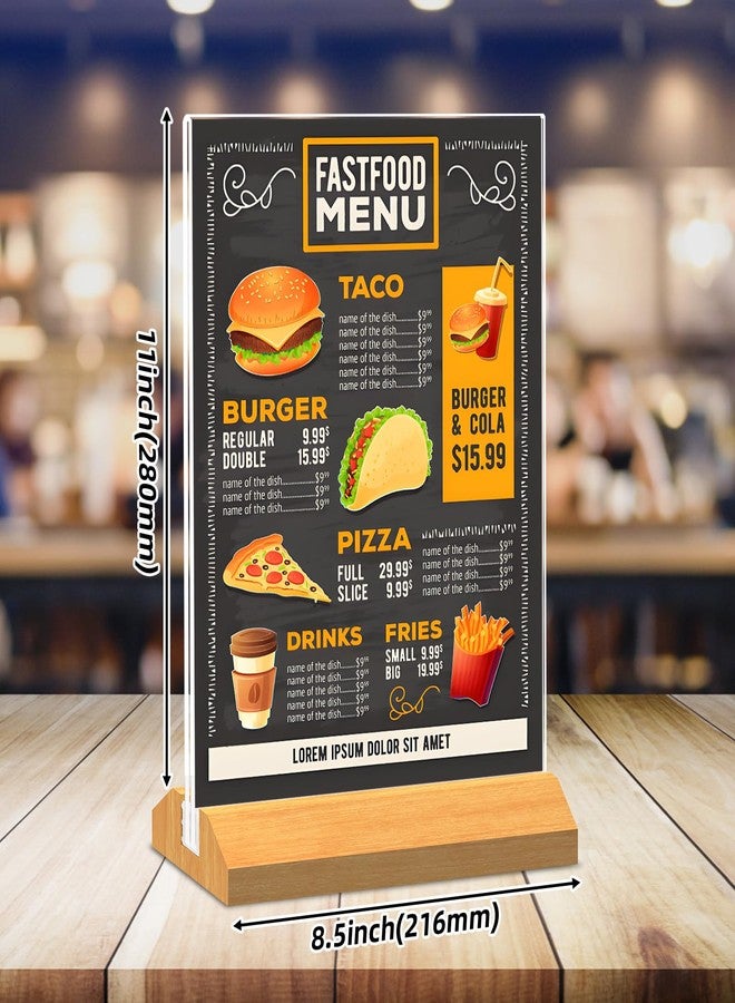 QLKGWEA Acrylic Sign Holder 8.5 x 11 Inch 3 Pack, Wood Base Paper Stand for Menu Flyer Display, Table Top Clear Plastic Picture Frame for Stores, Restaurants, Hotels, Office, Farmers Market Show Fair Decor. - Image 3