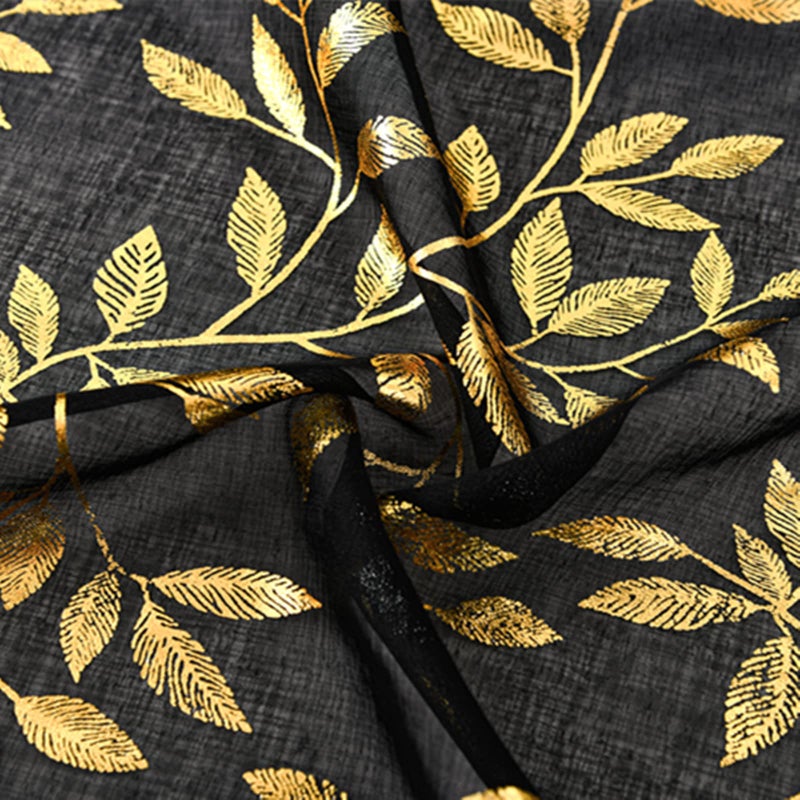 Deeprove Sheer Curtains 96 Inches Long 2 Panels  Gold Foil Metallic Vine Leaves Print Window Treatments Pair for Christmas Xmas Decor  Golden Bronzing Privacy Drapes  Rod Pocket  52"" W x 96"" L  Black - Image 4