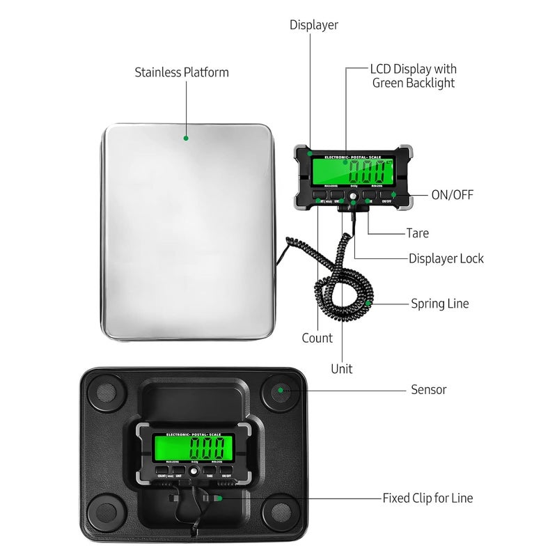 Postal Scale Electronic Postal Scale 0.05kg Precision Integrated with LCD Backlight Display Shipping Scales with Auto off/Data Hold/Tare/Count for Weighing Packages Livestock and Pets - Image 4