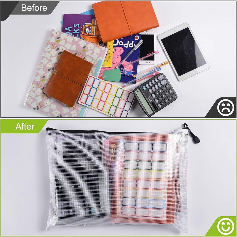 ASTEN Mesh Zipper Pouch, 6PCS Waterproof Plastic Mesh ZipperBag, A4 Size Tear-Resistant Document Pouch, Extra Large Zip File Bags, for School Office Supplies Home Travel Storage(13.5×9.5 Inch) - Image 4