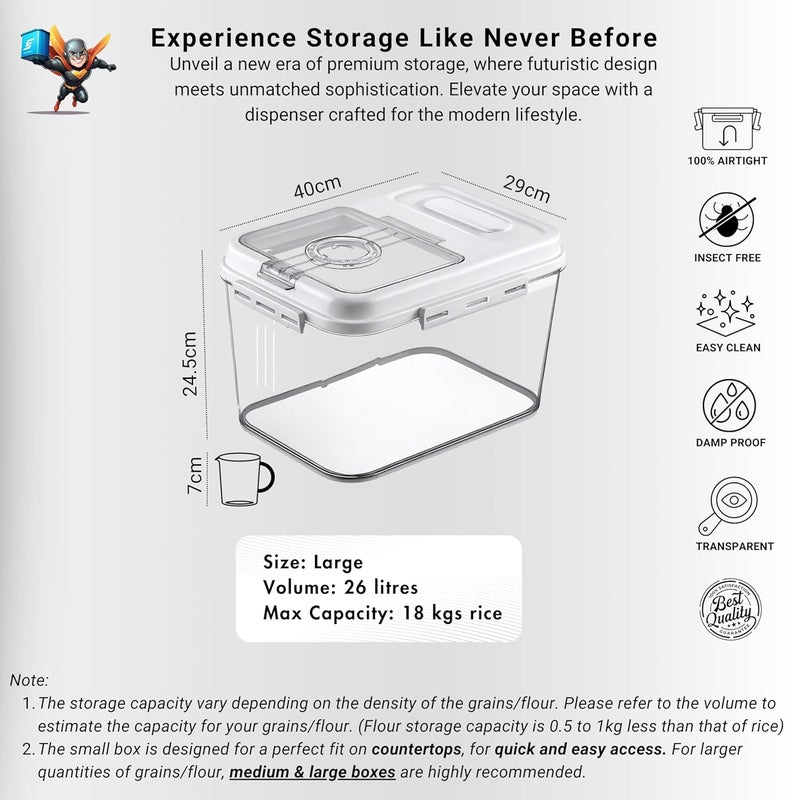 Buddy Rice Storage Container Barrel | Air Tight Transparent Plastic Containers | Dal Pulses Cereal & Flour Airtight Box | Large & Big Size Modular Home Organizer (Container - Large) - Image 2