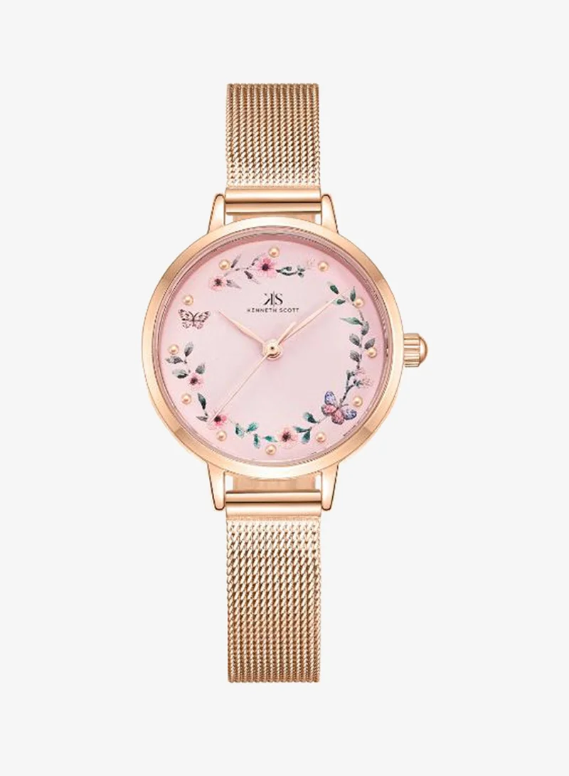 Kenneth Scott Pink Women's Stainless Steel Analog Watch K23512-RMKP - 28 mm for Women | Best Price UAE