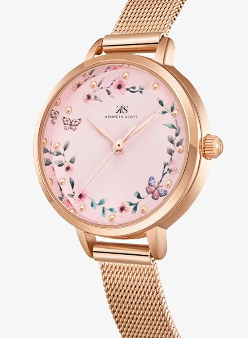 Kenneth Scott Pink Women's Stainless Steel Analog Watch K23512-RMKP - 28 mm for Women | Best Price UAE