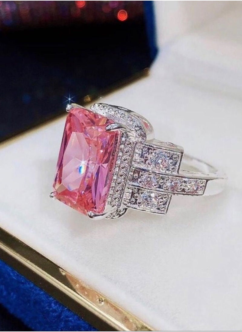 sixtyfour 925 Silver Plated Cubic Zircon Ring For Women Size 7  - Image 1