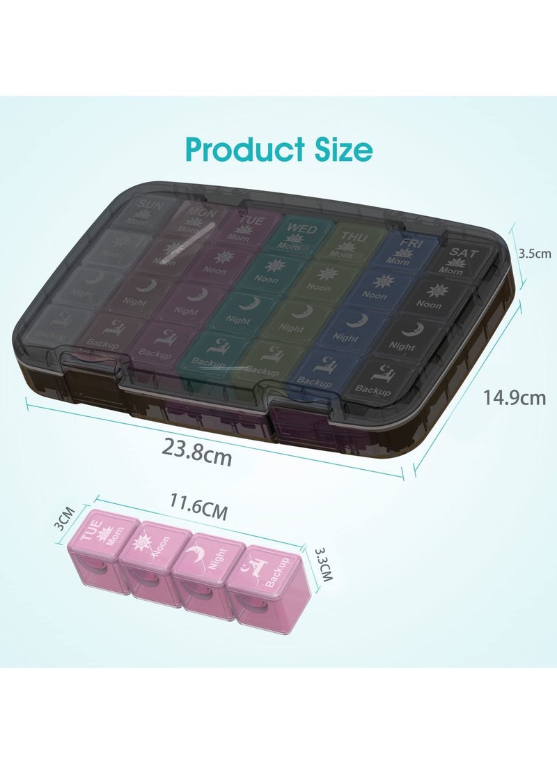 BS Mall Pill Organizer 4 Times a Day, 28 compartments Extra Large Medicine Box, 7 Day Portable Pill Cases, Removable Daily Medicine Organizer for Cod liver oil, Vitamins, Supplements (Multicolor) - Image 2