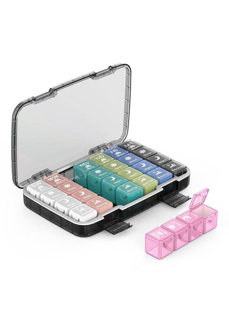 BS Mall Pill Organizer 4 Times a Day, 28 compartments Extra Large Medicine Box, 7 Day Portable Pill Cases, Removable Daily Medicine Organizer for Cod liver oil, Vitamins, Supplements (Multicolor) - Image 1