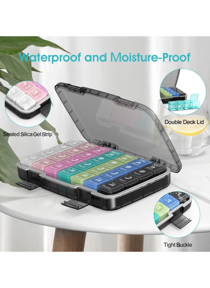 BS Mall Pill Organizer 4 Times a Day, 28 compartments Extra Large Medicine Box, 7 Day Portable Pill Cases, Removable Daily Medicine Organizer for Cod liver oil, Vitamins, Supplements (Multicolor) - Image 4