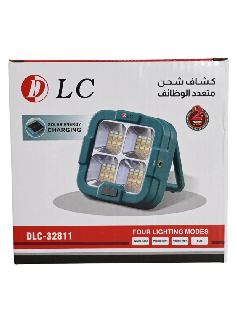 دي إل سي  مصباح عمل LED يعمل بالطاقة الشمسية قابل لإعادة الشحن، مزود بأربعة أوضاع إضاءة، مصباح طوارئ محمول متعدد الوظائف، مناسب للتخييم والاستخدام الخارجي والمنزلي - Image 1