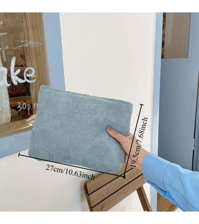 Khaki Corduroy Zipper Makeup Bag Portable Washable Storage Box Large Capacity Durable Travel Organizer For Cosmetics Mobile Phone Bath Products Daily Use - Image 3