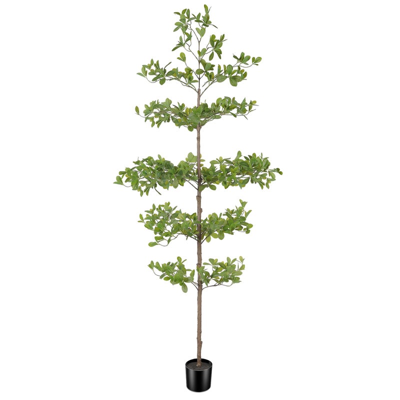 FEELEAD Artificial Black Olive Tree 6ft â€“ Faux Shady Lady Tree with Natural Wood Branches & Realistic Green Leaves, 6 Feet Tall Potted Fake Olive Tree for Indoor Home or Office Decor - Image 1
