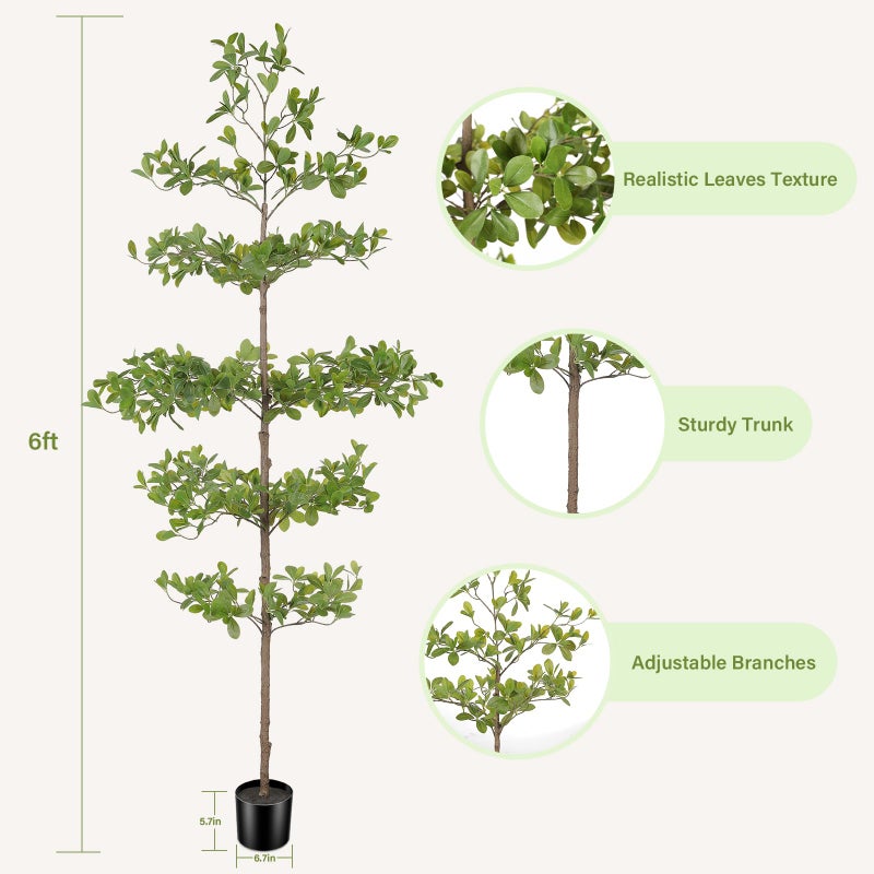 FEELEAD Artificial Black Olive Tree 6ft â€“ Faux Shady Lady Tree with Natural Wood Branches & Realistic Green Leaves, 6 Feet Tall Potted Fake Olive Tree for Indoor Home or Office Decor - Image 4
