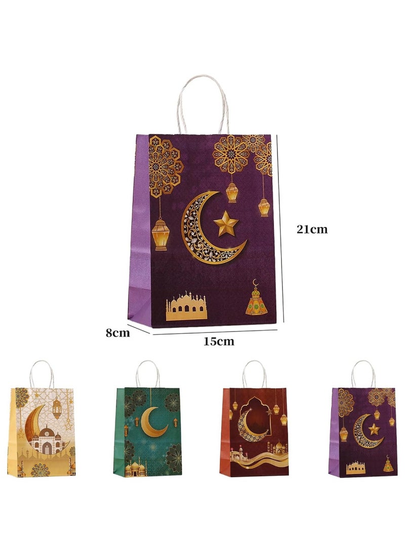 Yuwell 4 Pcs Eid Mubarak Bags Gift Bags Ramadan Moon And Lantern Design Bags Party Favor Bags Paper Tote Bags For Islamic Holiday Decorations Celebrations And Ramadan Decoration Small Eid Present Bags With Handles Mini Eid Bags Gif Box 21X15X8CM - Image 2