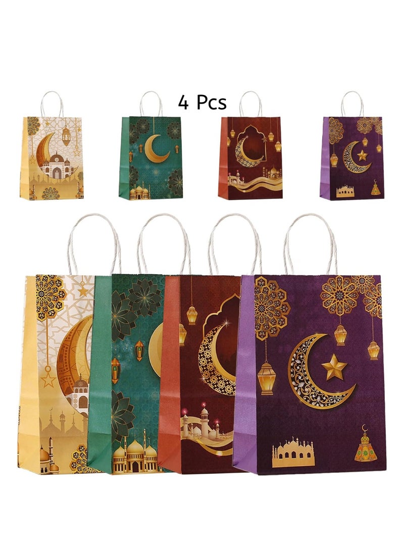 Yuwell 4 Pcs Eid Mubarak Bags Gift Bags Ramadan Moon And Lantern Design Bags Party Favor Bags Paper Tote Bags For Islamic Holiday Decorations Celebrations And Ramadan Decoration Small Eid Present Bags With Handles Mini Eid Bags Gif Box 21X15X8CM - Image 3