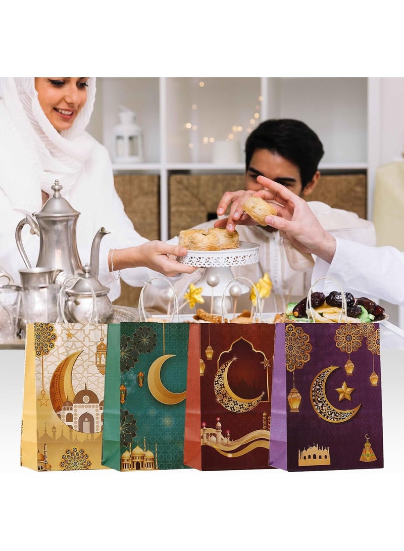 Yuwell 4 Pcs Eid Mubarak Bags Gift Bags Ramadan Moon And Lantern Design Bags Party Favor Bags Paper Tote Bags For Islamic Holiday Decorations Celebrations And Ramadan Decoration Small Eid Present Bags With Handles Mini Eid Bags Gif Box 21X15X8CM - Image 4