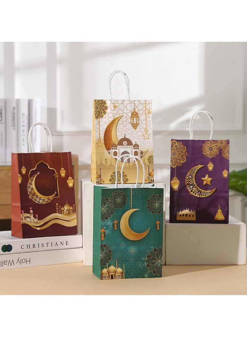 Yuwell 4 Pcs Eid Mubarak Bags Gift Bags Ramadan Moon And Lantern Design Bags Party Favor Bags Paper Tote Bags For Islamic Holiday Decorations Celebrations And Ramadan Decoration Small Eid Present Bags With Handles Mini Eid Bags Gif Box 21X15X8CM - Image 5