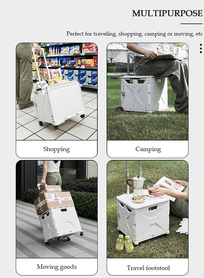 DUNISO Folding Utility Cart with Wheels, Portable Rolling Trolley Hand Cart with Telescoping Handle and Lid, Durable and Collapsible Rolling Crate for Home Office Travel Schools Warehouse Camping Picnic - Image 3