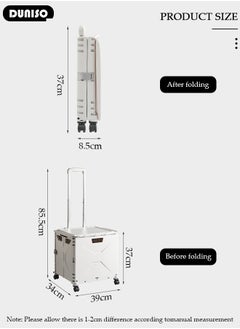 DUNISO Folding Utility Cart with Wheels, Portable Rolling Trolley Hand Cart with Telescoping Handle and Lid, Durable and Collapsible Rolling Crate for Home Office Travel Schools Warehouse Camping Picnic  - Image 4