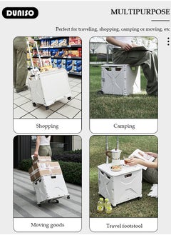 DUNISO Folding Utility Cart with Wheels, Portable Rolling Trolley Hand Cart with Telescoping Handle and Lid, Durable and Collapsible Rolling Crate for Home Office Travel Schools Warehouse Camping Picnic  - Image 3