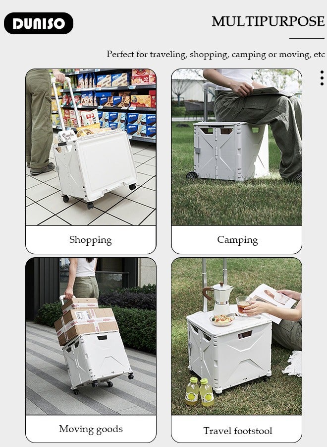 DUNISO Folding Utility Cart with Wheels, Portable Rolling Trolley Hand Cart with Telescoping Handle and Lid, Durable and Collapsible Rolling Crate for Home Office Travel Schools Warehouse Camping Picnic  - Image 3